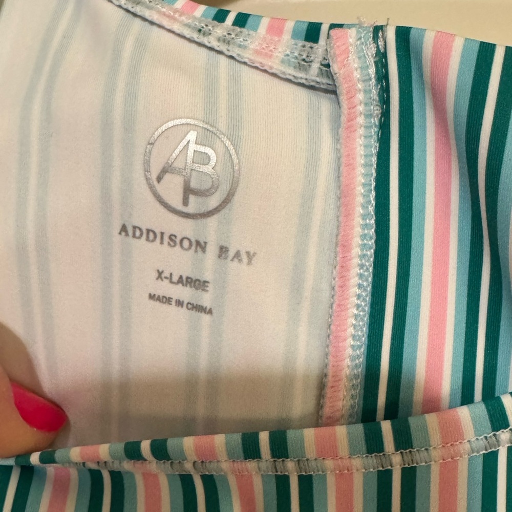 β¨ π Addison Bay Racquet Striped Print Crew Neck Sleeveless Pleated Active πβ¨ - Picture 7 of 15
